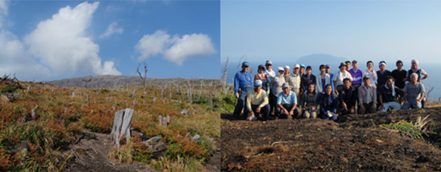 大噴火の跡地に植樹をしました